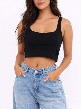 Meshki SARA Square Neck Crop Top XS Black Jersey Basic Australian Going Out